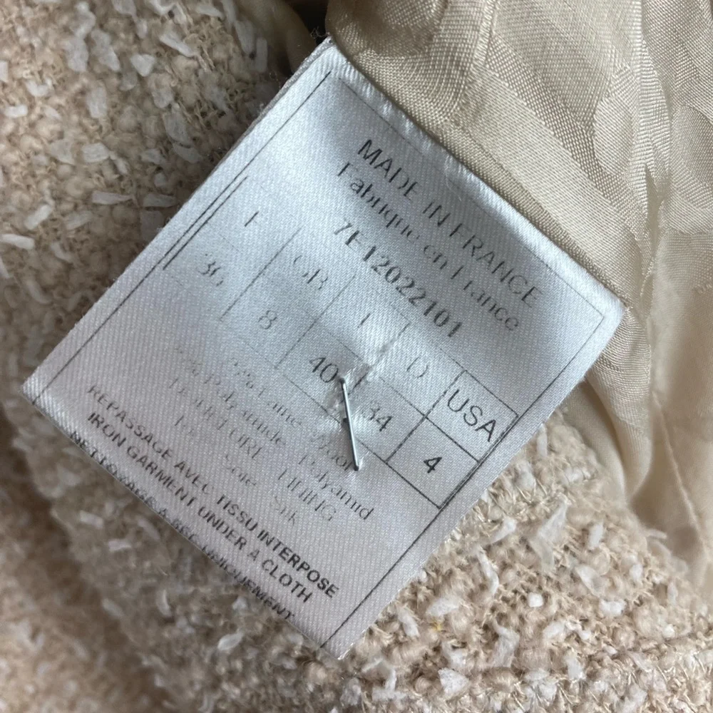 Rare Christian Dior beige tweed skirt suit blazer 36 waisted set US4